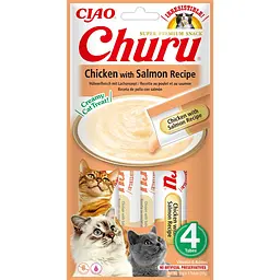 Вологі ласощі для котів INABA Churu вершковий мус в стіках курка та лосось 4 шт по 14 г