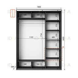 Шафа-купе Idea серія 1 180 x 60 x 240 см Антрацит Дзеркало - мініатюра 2