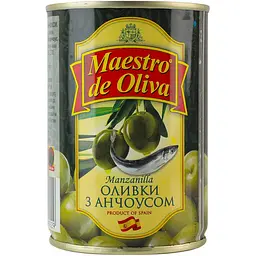 Оливки Maestro de Oliva без кісточки анчоус 280 г жерстяна банка ключ - мініатюра 2