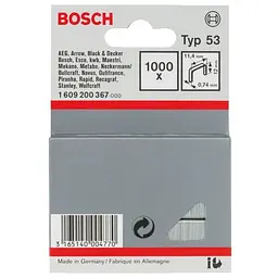 Скоби для будівельного степлера Bosch 12мм ТИП 53, 1000шт (1.609.200.367)