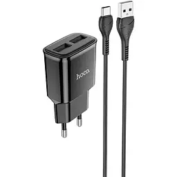 МЗП Hoco C88A Star round 2.4A (2USB-A) + кабель USB to Type-C Чорний