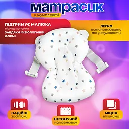 Ванночка дитяча складна з матрациком для для купання, з термометром, та зливом, для новороджених та немовлят від 0 до 2.5р. (біло-зелена сolombokid) - мініатюра 4