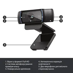 Веб-камера Logitech C920 Pro Stream FullHD Black (960-001055) - мініатюра 6