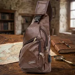 Сумка крос боді з емблемою зі шкірозамінника 20569 Vintage коричнева - мініатюра 1