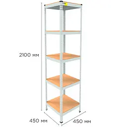 Металевий стелаж Emby Light Series (розмір 2100х450x450мм) 5 полиць ДСП до 100кг Білий - мініатюра 2