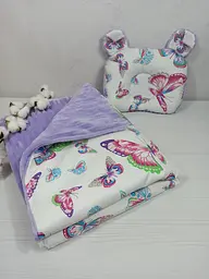 Плед для немовлят із знімним утеплювачем та подушка a.l.babybox Метелики Фіолетовий