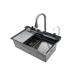 Кухонна мийка з нержавіючої сталі Mixxus MH7546-SET-06 Decor Graphite з вбудованим змішувачем MI8464, Графит