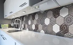 Кухонний фартух Happy Pocket Соти Орнамент під Камінь вініловий для кухні 65х250 см Геометрія Сірий Z184161 - мініатюра 5