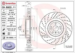 Диск гальмівний вентильований перфорований Mercedes Gle, Gl, M-class, Gls 11-19р Brembo (09.B805.11)
