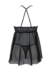 Пеньюар Passion KERRIA CHEMISE black, XXL/XXXL, мереживний верх, трусики в комплекті - мініатюра 4