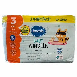 Підгузки Bevola Baby 3 Midi (4-9 кг), 92 шт Jumbopack