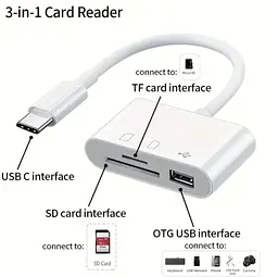 Універсальний кардридер 3-в-1 (SD/TF/CF) з Type-C і USB-портами, OTG-адаптер для телефонів, ноутбуків та ін. - мініатюра 7