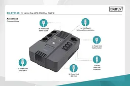 Джерело безперебійного живлення Assmann UPS ALL-IN-ONE 800VA 480W DN-170111 Black - мініатюра 4