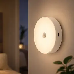 Настінна LED-лампа з датчтком руху 8х2см / Бездротовий круглий нічник USB з магнітним кріпленням