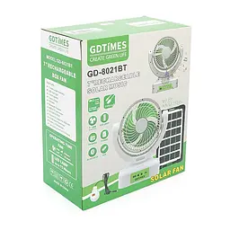 Вентилятор GDTIMES GD 8021BT+Ліхтар+Радіо+Bluetooth, Solar+ вбудований акумулятор, Box - мініатюра 2