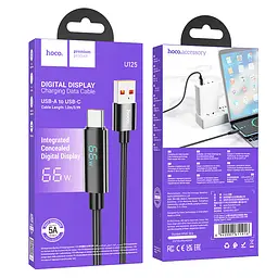 Кабель Hoco U125 Benefit 5A charging data cable with display Type-C Black - мініатюра 2