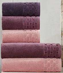 Набір махрових турецьких рушників Zeron 50х90 3 штуки + 70х140 3 штуки Microcotton Puanli Desen - мініатюра 4