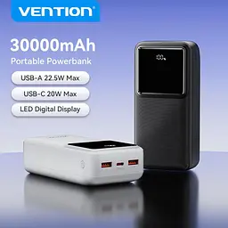Зовнішній акумулятор Vention FHM 30000mAh 22.5W Power bank чорний - мініатюра 4