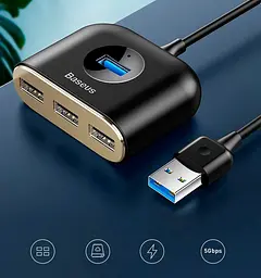 USB-хаб Baseus Square Round Box 4-Port USB-A Black 1м (CAHUB-AY01) [77938] - мініатюра 6