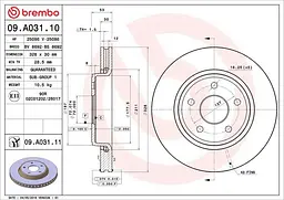 Диск гальмівний передній вентильований Jeep Grand Cherokee III, Commander 04-11р Brembo (09.A031.11)