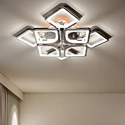 Стельова LED-люстра Diasha S8060/4+4HR 3color з пультом і димером, хром, 130W, 7150 lm, квадратні акрилові плафони 49×49 см - мініатюра 2