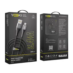 Кабель для заряджання та обміну даними Yoki YK-SO15 SOLID Series USB/Lightning 12W 2.4A/5V 2 м Чорний - мініатюра 2