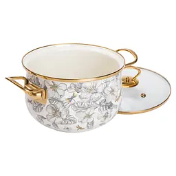 Каструля емальована 3,5 л зі скляною кришкою, flowers Yiwu HP-2-106 - мініатюра 2
