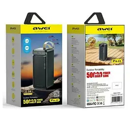 Павербанк AWEI PA13 50 000 mAh портативна батарея швидка зарядка 225W 2 USB дисплей Чорний - мініатюра 4