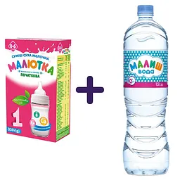 Набір: суміш суха молочна Малютка початкова 350 г + дитяча вода Малиш 1.5 л