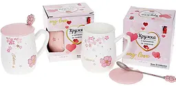 Кружка фарфорова "Sakura" з кришкою та ложкою Bona Ø7.5 см kuh0009793 - мініатюра 2