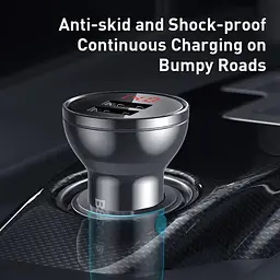 Автомобільний зарядний пристрій BASEUS TZCCBX-0G 2USB кабель Lightning/Micro/Type-C 24W 4.8A + вольтметр - мініатюра 7