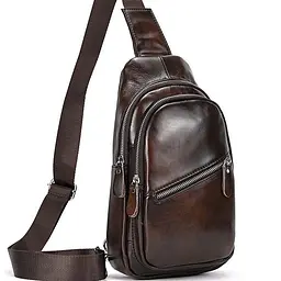 Чоловічий шкіряний слінг на одне плече 18х32х7 для міста TIDING BAG 62867 коричневий 18 см