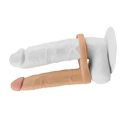 Насадка на пеніс з ерекційним кільцем Lovetoy The Ultra Soft Double 15.6 см тілесний - мініатюра 2