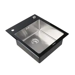 Кухонна скляна мийка Germece Handmade Black Glass з нержавіючої сталі 3 мм прямокутна 60x51x20 см - мініатюра 3