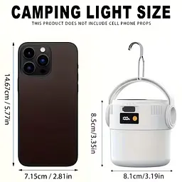 Кемпінговий ліхтар 2-в-1 на сонячній батареї та USB, 360° LED, з підвісом і дисплеєм заряду - мініатюра 12