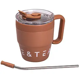 Термочашка Coffee &amp; Tea 480 мл з трубочкою і подвійним відкриванням, коричневий Yiwu HP-14-23BR - мініатюра 3