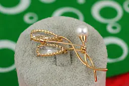 Брошка Xuping Jewelry гілочка з двома каменями і перлами золотиста - мініатюра 2