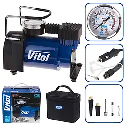 Автомобільний компресор Vitol 150psi 10Amp 37л R13-R16 прикурювач (K-30)