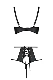 Комплект білизни Passion TASMINA Set XXL/XXXL black ліф високі трусики з корсетом ззаду - мініатюра 4