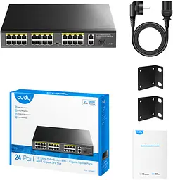 Комутатор Cudy FS1026PS1, 24 порт10/100M PoE+ Switch with 2 Gigabit Port+ 1SFP 300W - мініатюра 4