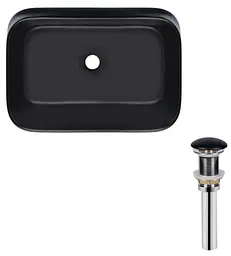 Комплект Qtap Scorpio: Раковина накладна прямокутна 550х390х120 мм Matt Black + Донний клапан PU03 (QT14112243MBN47298) - мініатюра 1