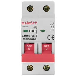 Автоматичний вимикач E.NEXT 2-п e.mcb.stand. 16А C ( 4,5кА) (s002017) - мініатюра 2