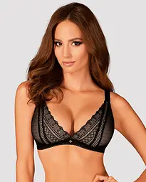 Мереживний бюстгальтер із трикутною чашкою Obsessive Estiqua bra M/L, чорний, широкі лямки - мініатюра 1