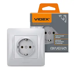 Розетка Videx Binera одинарна із заземленням срібний шовк (VF-BNSK1G-SS)
