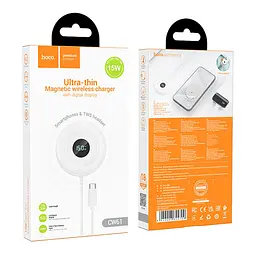 Бездротовий зарядний пристрій Hoco CW61 Ultra thin Magnetic 15W LED Display PD 5V/2A MagSafe Qi White (36564_3608587) - мініатюра 3