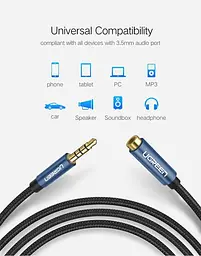 Кабель Ugreen AV118 3.5 mm Male to 3.5 mm Female 1 м Blue (40673) - мініатюра 3