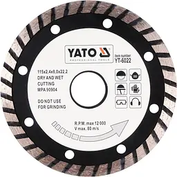 Диск алмазний турбо YATO TURBO Ø=115x8.0x22.2 мм (YT-6022)