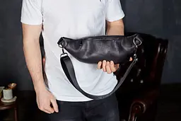 Сумка-бананка для телефону Tiding Bag 11х25х8 із натуральної гладкої шкіри TD-31848 чорна 25 см - мініатюра 6