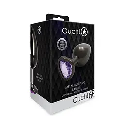 Анальна пробка Ouch! Heart Gem Butt Plug Large, 9.3 см (чорний) - мініатюра 8