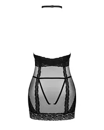 Напівпрозора сорочка з відкритими грудьми Obsessive Lacrisia chemise чорна з чокером XS/S - мініатюра 6